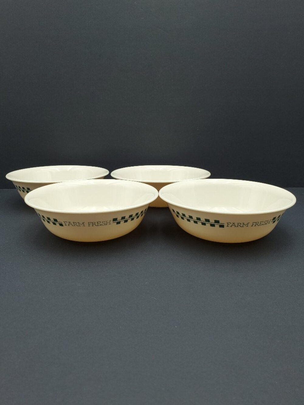 Corelle Farm Fresh Soup Cereal Bowls Corning Beige Bowls with Green Check Band